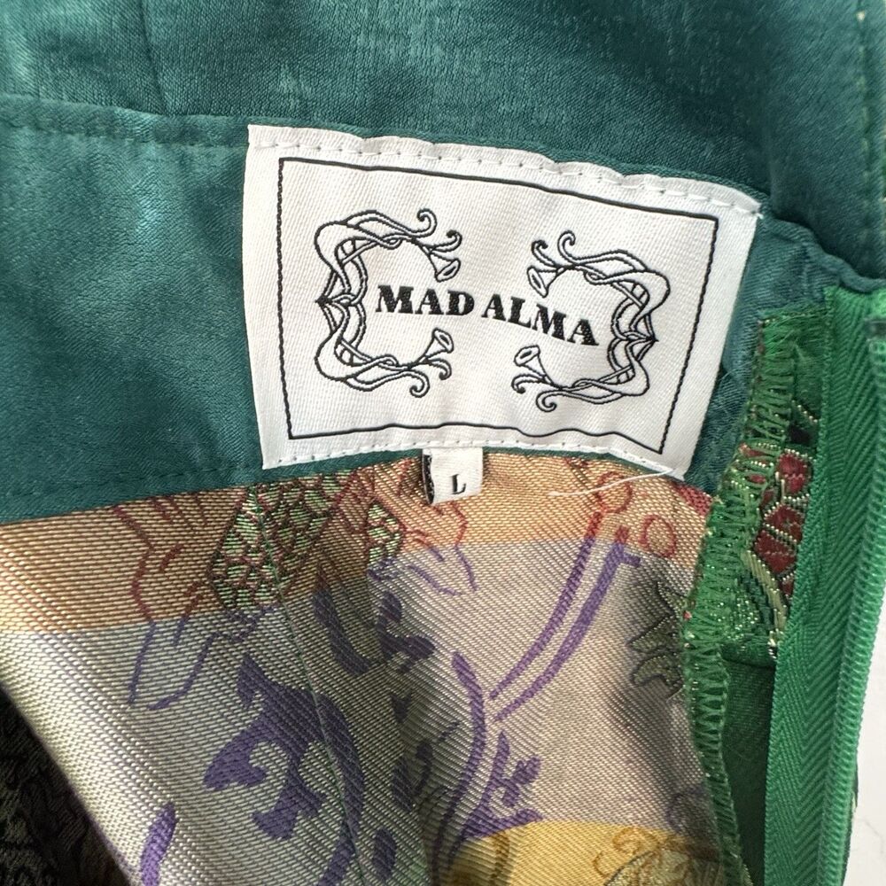 Rare Mad Alma Green Satin Jumpsuit Deep Plunge Neck Boho Resort Festival Large - Picture 9 of 10